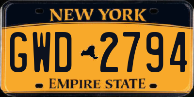 NY license plate GWD2794