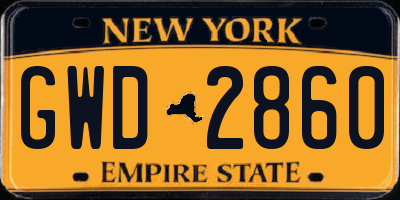 NY license plate GWD2860