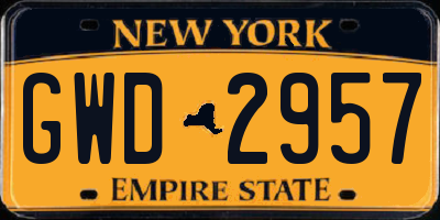 NY license plate GWD2957