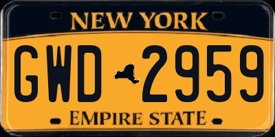 NY license plate GWD2959