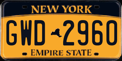 NY license plate GWD2960