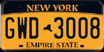 NY license plate GWD3008