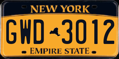 NY license plate GWD3012