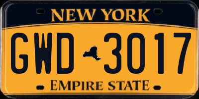 NY license plate GWD3017