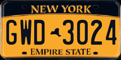 NY license plate GWD3024