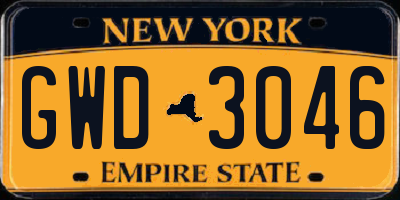 NY license plate GWD3046