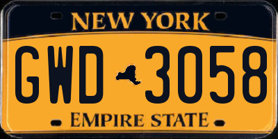 NY license plate GWD3058