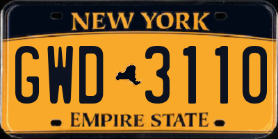 NY license plate GWD3110