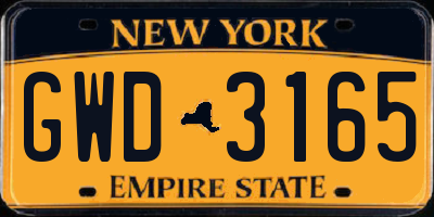 NY license plate GWD3165