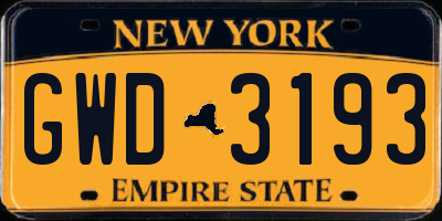 NY license plate GWD3193