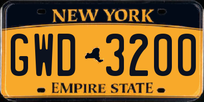 NY license plate GWD3200