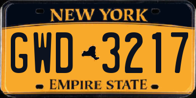 NY license plate GWD3217