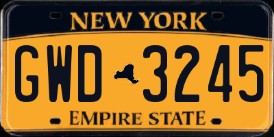 NY license plate GWD3245