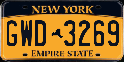NY license plate GWD3269