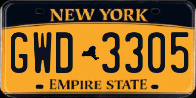 NY license plate GWD3305