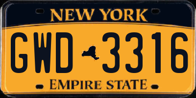 NY license plate GWD3316