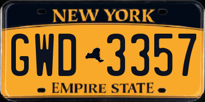 NY license plate GWD3357