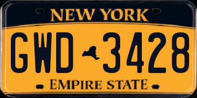 NY license plate GWD3428