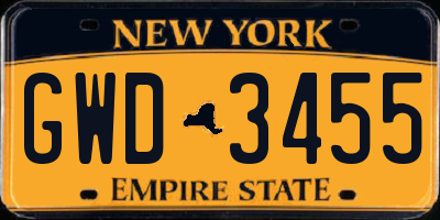 NY license plate GWD3455