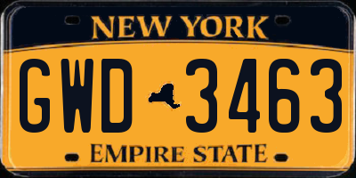 NY license plate GWD3463