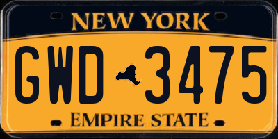 NY license plate GWD3475