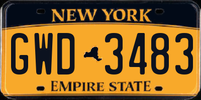 NY license plate GWD3483