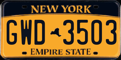 NY license plate GWD3503