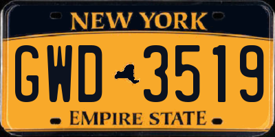 NY license plate GWD3519