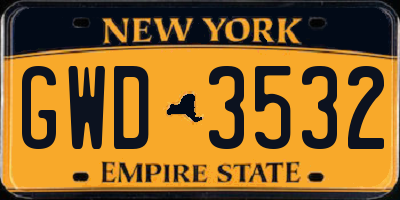 NY license plate GWD3532