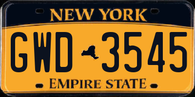 NY license plate GWD3545
