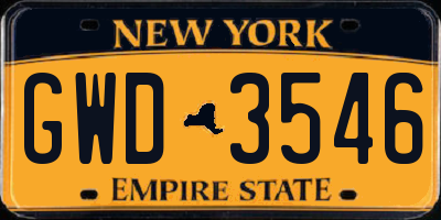 NY license plate GWD3546
