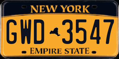 NY license plate GWD3547