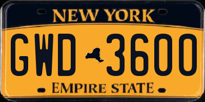 NY license plate GWD3600