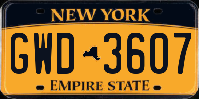 NY license plate GWD3607