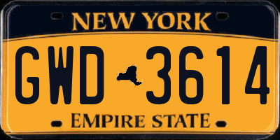 NY license plate GWD3614