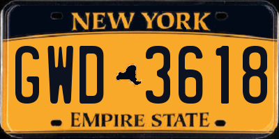 NY license plate GWD3618