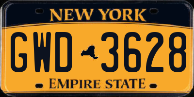 NY license plate GWD3628