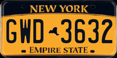 NY license plate GWD3632