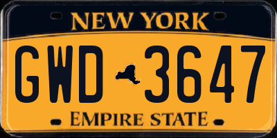 NY license plate GWD3647