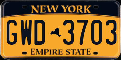 NY license plate GWD3703