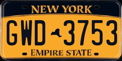 NY license plate GWD3753