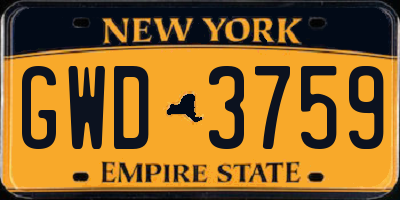 NY license plate GWD3759