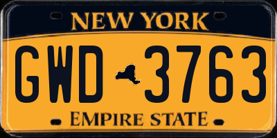 NY license plate GWD3763