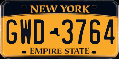 NY license plate GWD3764