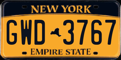 NY license plate GWD3767