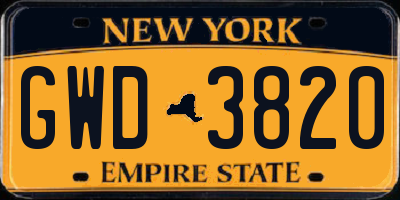 NY license plate GWD3820