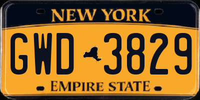 NY license plate GWD3829