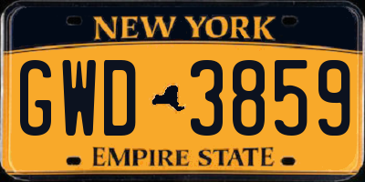 NY license plate GWD3859