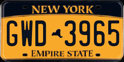 NY license plate GWD3965
