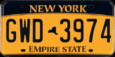 NY license plate GWD3974